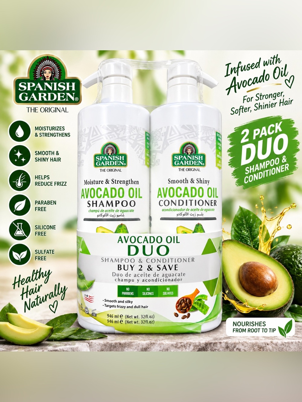 Avocado Oil Duo Shampoo & Conditioner - Green